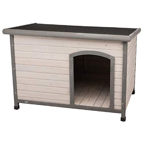 PaylesswithSS Caseta de madera para perros al aire libre plana con bisagras de fieltro clásico (tamaño ML: W 104 x D 68 x H 72 cm, gris)