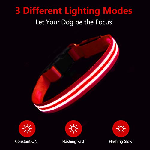 PcEoTllar Collar Luminoso para Perros Recargable LED Collar para Perros 3 Modos de Iluminación Impermeable Ajustable Súper Brillante para Perros Pequeños Medianos Grandes Caminata Nocturna - Rojo L