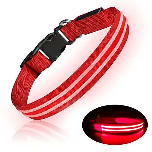 PcEoTllar Collar Luminoso para Perros Recargable LED Collar para Perros 3 Modos de Iluminación Impermeable Ajustable Súper Brillante para Perros Pequeños Medianos Grandes Caminata Nocturna - Rojo L