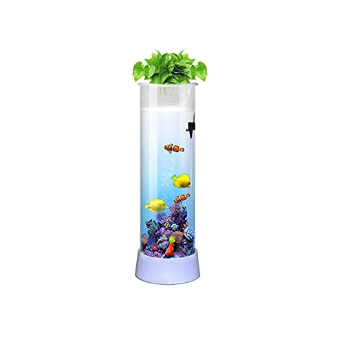 Pecera Familiar Vertical Cilíndrica, Acuario para Sala De Estar Y Oficina, Pecera De Vidrio Sin Cambio De Agua, Pecera Dorada,131cm