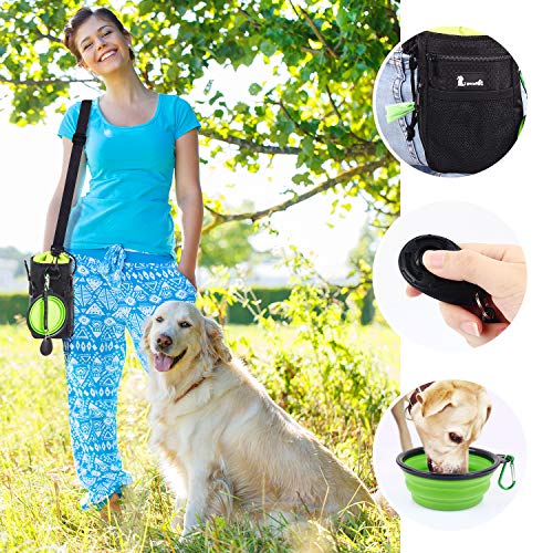 Pecute Bolsa de Entrenamiento para Perros, Bolsa Premios Perro Resistente al Agua con Dispensador de Bolsa Caca y Tazón Plegable, Clickers de Entrenamiento, 3 Formas de Vestir