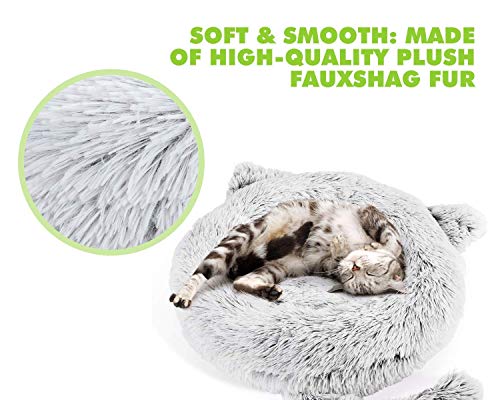 Pecute Cama para Perros de Felpa Cama Gato Redonda Mascotas Calentito Cojín Lavable Cama Suave Dount para Perros,Diámetro 55cm,Gris