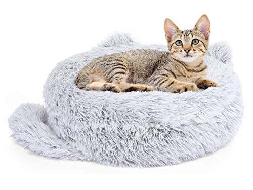 Pecute Cama para Perros de Felpa Cama Gato Redonda Mascotas Calentito Cojín Lavable Cama Suave Dount para Perros,Diámetro 55cm,Gris