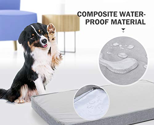 Pecute Cama Perros Ortopédica Colchón Perro Impermeable con Funda Desenfundable y Evestimiento Impermeable, Espuma Viscoelástica (M, Gris)