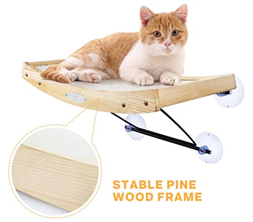 Pecute Camas para Ventanas con Ventosa Gatos Rascador de Gato con Sisal 2 en 1 Cama de Hamaca para Gatos Sostener hasta 15kg，Marco de Madera Sólida, Soporte de Hierro y una poderosa Ventosa (Sisal)