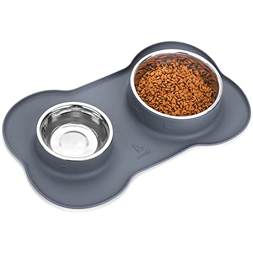 Pecute Comedero para Perro Gato y Mascotas de Acero Inoxidable 2250ml para Perros, Base de Silicona Antideslizante