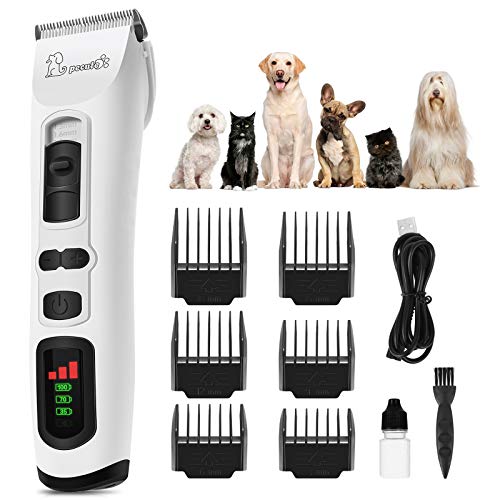 Pecute Cortapelos Perros, Maquina Cortar 3 Velocidades Ajustables, 4.5h de Tiempo de Trabajo, Profesional Cortador de Pelo para Perros Pantalla LCD Inteligente, 60DB de Ruido Bajo con Cable USB