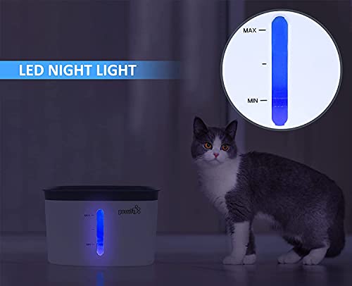 Pecute Fuente de Agua Automática para Mascotas Gatos Perro, 3.3L/118oz Dispensador de Agua Silencioso para Perros con luz Nocturna y 2 Filtros de Repuesto, Flujo de Agua de Remolino