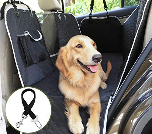 Pecute Funda Perros Coche, Funda de Asiento para Perros Impermeable y Resistente, Protector Coche Perros con Rejilla Flexible Pasar Aire, Universal para SUV, Camión, Transportar y Viaje (Negro 2)