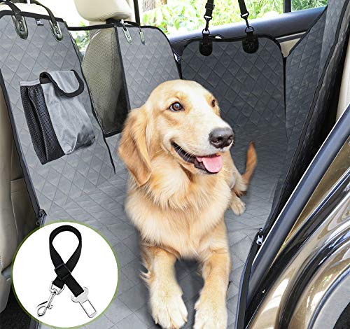 Pecute Funda Perros Coche, Funda de Asiento para Perros Impermeable y Resistente, Protector Coche Perros con Rejilla Flexible Pasar Aire, Universal para SUV, Camión, Transportar y Viaje (Gris)