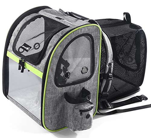 Pecute Transportin Gato Mochilas para Gatos y Perro Bolsa para Mascotas Expandible y Plegable, Carga Máxima 15 kg, para Viajar en Tren/automóvil/Restaurante/avión, Gris (Gris, Ventana Transparente)