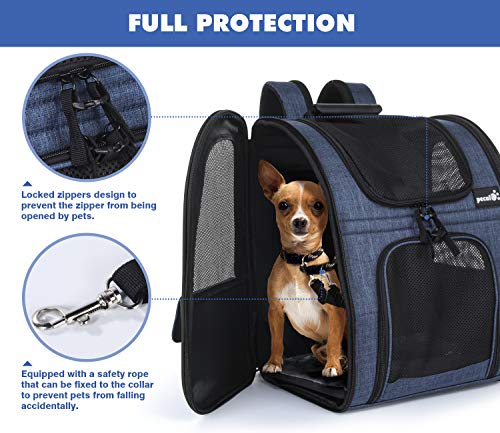 Pecute Transportin Gato Mochilas para Gatos y Perro Bolsa para Mascotas Expandible y Plegable, Carga Máxima 15 kg, para Viajar en Tren/automóvil/Restaurante/avión (Azul, Ventana Transparente)