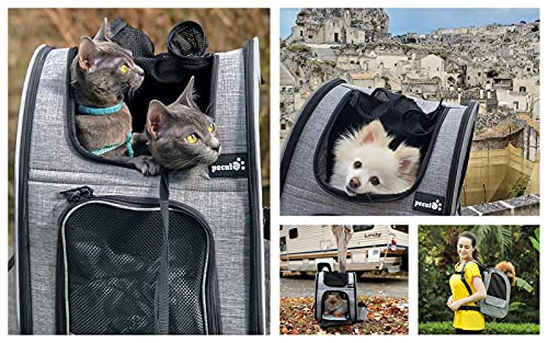 Pecute Transportin Mochila para Mascotas con Ventana de Malla, Bolsa portátil y Plegable para Gatos, Bolsa Transpirable y Ligera para Perros, Tela Oxford Impermeable con Gran Espacio Antideslizante