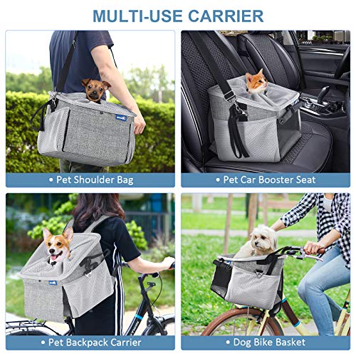 Pecute Transportin Perro Mochila Gato Cesta para Bicicleta 4 en 1 Plegable Lavable Bolsa de Transporte para Mascotas Asiento del Coche de Seguridad para Mascotas