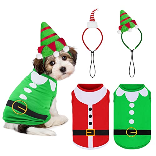 Pedgot Paquete de 2 camisas de Navidad sin mangas para perros con diademas de Navidad para mascotas, ropa de elfo y Papá Noel para Navidad, vacaciones, perro, gato, ropa de cosplay (pequeño)