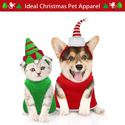 Pedgot Paquete de 2 camisas de Navidad sin mangas para perros con diademas de Navidad para mascotas, ropa de elfo y Papá Noel para Navidad, vacaciones, perro, gato, ropa de cosplay (pequeño)