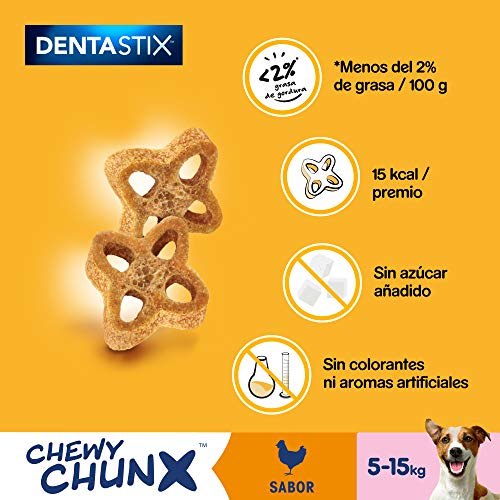 PEDIGREE Dentastix Chewy ChunX Snacks dentales para la limpieza bucal de tu Perro sabor Pollo, perros pequeños y medianos. (5 bolsitas x 68g)