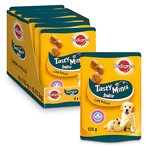 Pedigree Tasty Minis Premios para Perros Cachorros Sabor Pollo (Pack de 6 x 125g)