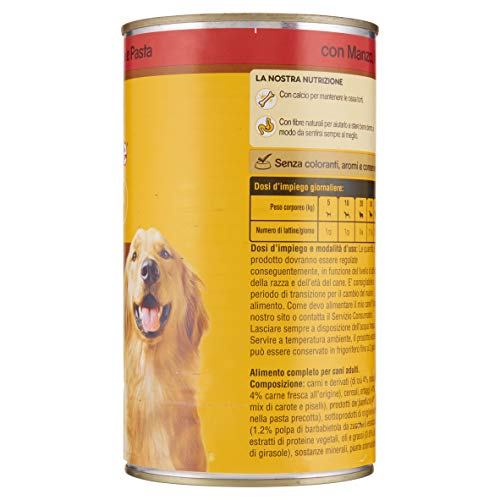 Pedigree Tiras de Salsa con Ternera, Verduras y Pasta en Lata de 1200 g – Alimento para Perro – 12 latas