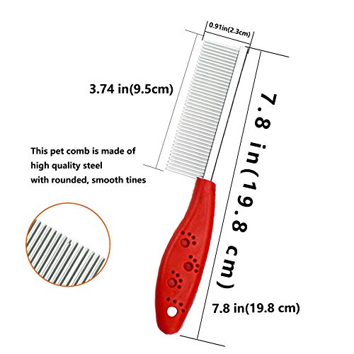 Peine de perro, peine de gato, peines de mascotas, peine de metal para perros, peine de aseo para gatos, peine de aseo para perros para eliminar enredos y nudos (rojo+rosa)