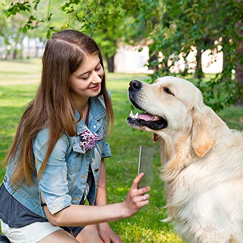 Peines de Mascota Peine de Acero inoxidable Grooming Peine de Perros de Dientes Redondeados para Medianos y Pequeños con Pelo Corto con Largo Enredado