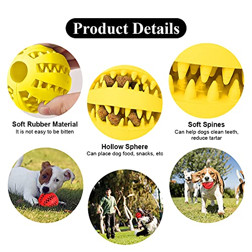 Pelota para Perros,Bola de Limpieza de Dientes Juguetes para Perros Mascotas Pelota de Goma Elástica,Bolas Juguetes Interactivos para Morder Perro (Amarillo & Rojo)