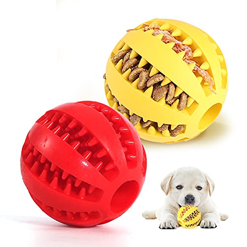 Pelota para Perros,Bola de Limpieza de Dientes Juguetes para Perros Mascotas Pelota de Goma Elástica,Bolas Juguetes Interactivos para Morder Perro (Amarillo & Rojo)