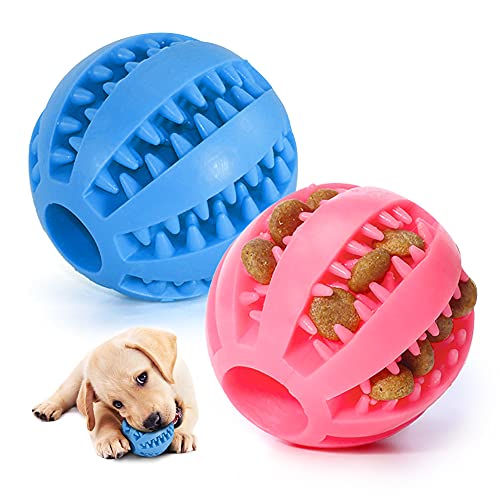 Pelota para Perros,Bola de Limpieza de Dientes Juguetes para Perros Mascotas Pelota de Goma Elástica,Bolas Juguetes Interactivos para Morder Perro (Rosa & Azul Oscuro)