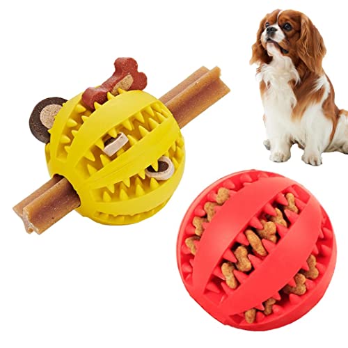 Pelotas para Perros Interactiva Limpia Dientes Antivoracidad Inteligente Dura Comida Juguete adiestramiento Cachorro Adulto antiestrés 2 Colores Rojo Amarillo 2 Unidades