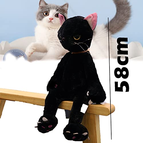 Peluches for Gatos Kawaii, Felpa for Gatos Yoneda, Almohadas for Gatos, Almohadas for Gatos con Telas Delicadas Y Suaves, Aptas for Regalar A Familiares Y Amigos (Color : Black, Size : 58cm)