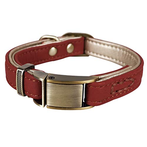 Penivo Collares de Cuero para Perros Grandes Hebilla de Metal Mascotas de Lujo Perros pequeños pequeños Collar clásico básico Ajustable (M (29cm-43cm), Rojo)