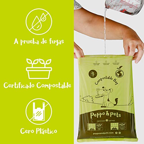 Peppo and Pets- 240 Bolsas Caca Perro -16 Rollos - Compostables - Fabricadas con almidón de maíz- Certificación ASTM D6400- Olor a Lavanda- Muy Resistentes- A Prueba de Fugas