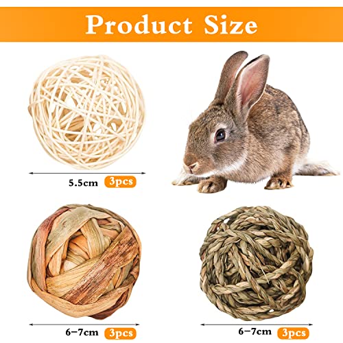 Pequeños Animales Bola para Masticar, 9 Piezas Juguetes Masticar Hámster, Hierba Bola para Masticar, Bolas de Ratán para Conejos, Bola para Masticar Roedores, para Chinchillas, Hámsters, Cobayas