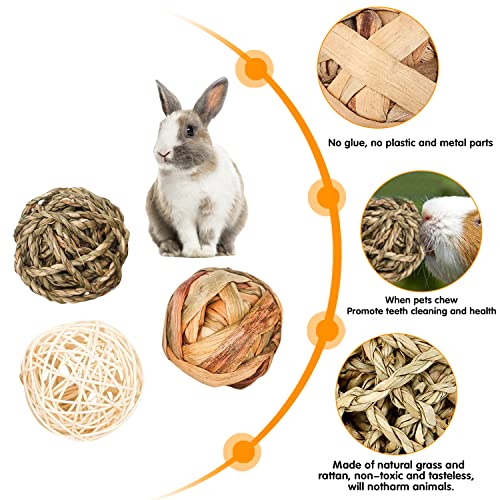 Pequeños Animales Bola para Masticar, 9 Piezas Juguetes Masticar Hámster, Hierba Bola para Masticar, Bolas de Ratán para Conejos, Bola para Masticar Roedores, para Chinchillas, Hámsters, Cobayas