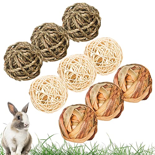 Pequeños Animales Bola para Masticar, 9 Piezas Juguetes Masticar Hámster, Hierba Bola para Masticar, Bolas de Ratán para Conejos, Bola para Masticar Roedores, para Chinchillas, Hámsters, Cobayas