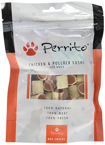 Perrito Perros erli Chicken de fuga y Pollock Sushi, pescado relleno con gallinas Carne en forma de Sushi, 100 g