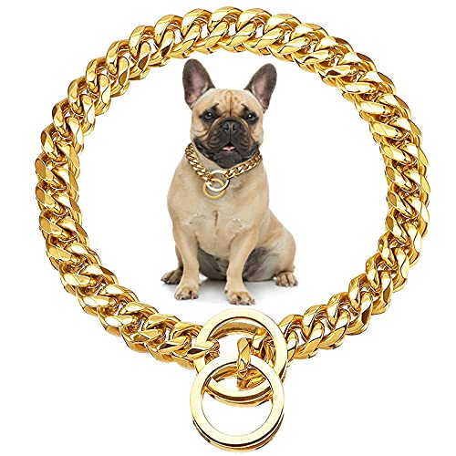 Perro Cadena,Chapado en Oro de 18 quilatesCollar Perro Cadena,45 cm Cadena Perros Acero Inoxidable,Fuerte,Duradero y Elegante Accesorios para Perros,CEASELESLYliderando la Tendencia de Mascotas