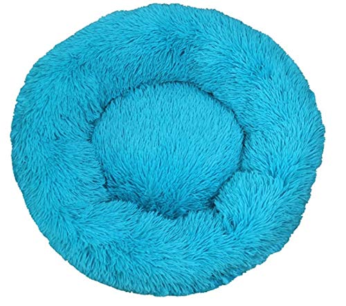 Perro Cama Ortopédica Y Una Manta Gato Calmante Mullida del Algodón Ronda Dona Cuddler Cama del Animal Doméstico Parte Inferior Impermeable (Color : Azul, Talla : 80CM)