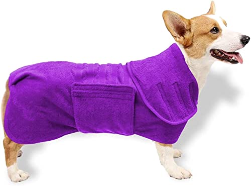 Perros Albornoz Bata Toallas de Baño, Albornoz para Perro de Microfibra Ultra Absorbente, Cinta Mágica Ajustable, Longitud de Espalda de 57 cm para Perros Grandes