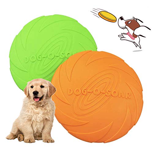 Perros interactivos Frisbee,2 Pcs Frisbee Perro,Juguete para Masticar Mascotas de Goma,Juguete de Disco Volador para Perro,para Adiestramiento de Perros Juguetes de Tiro, Captura y Juego