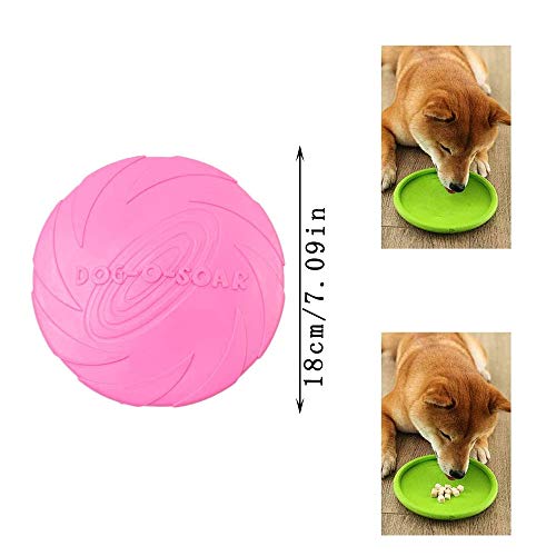 Perros interactivos Frisbee,2 Piezas Frisbee Perro,Juguete de Disco Volador para Perro,Frisbee de Goma,Disco para Perros,Frisbee para Mascotas,para Entrenar,Lanzar,Atrapar y Jugar(Rosa,Verde)