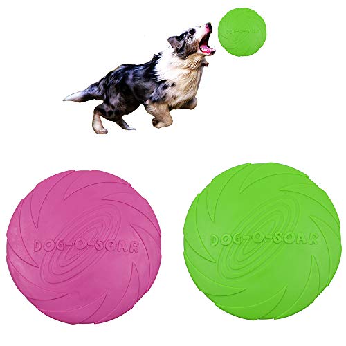 Perros interactivos Frisbee,2 Piezas Frisbee Perro,Juguete de Disco Volador para Perro,Frisbee de Goma,Disco para Perros,Frisbee para Mascotas,para Entrenar,Lanzar,Atrapar y Jugar(Rosa,Verde)