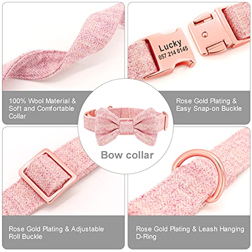 PET ARTIST Collar de Perro Suave y cómodo con Hebilla de Oro Rosa, Collar de Perro Personalizado con Placa de Nombre grabada, Collares Ajustables para Perros pequeños, medianos y Grandes, Rosa, S