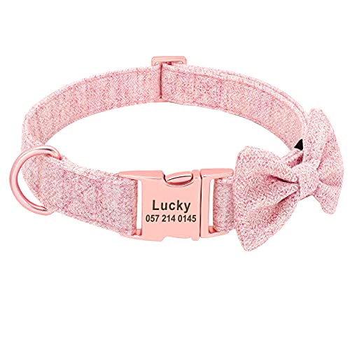 PET ARTIST Collar de Perro Suave y cómodo con Hebilla de Oro Rosa, Collar de Perro Personalizado con Placa de Nombre grabada, Collares Ajustables para Perros pequeños, medianos y Grandes, Rosa, S