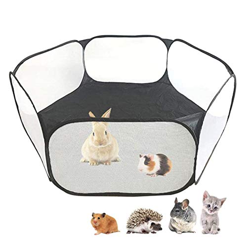 PET HOUND Plegable Tienda De Jaulas De Animales, Pequeños con Cubierta, Pequeña Jaula De Animales Tienda Transpirable Transparente Mascota Abierta Al Aire Libre Interior Ejercicio Valla,Negro