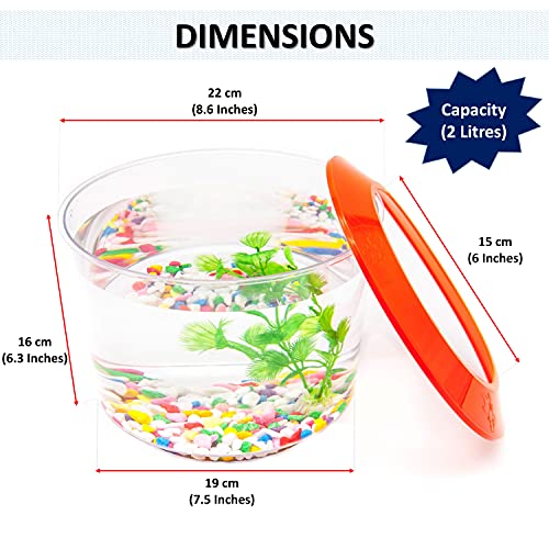 Pet Living - Tanque de peces pequeños y acuarios para peces y peces pequeños, juego completo para niños, pecera para peces de colores con grava ornamental (naranja)