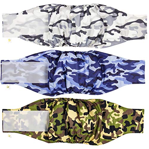 PET MAGASIN Pañales para Perro Cubre Panza Lavables [Juego de 3 Piezas] Pañales Reutilizables y amigables con el Medio Ambiente (Camo, L)