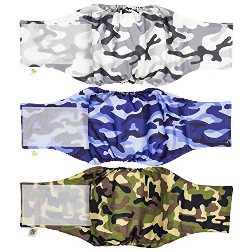 PET MAGASIN Pañales para Perro Cubre Panza Lavables [Juego de 3 Piezas] Pañales Reutilizables y amigables con el Medio Ambiente (Camo, M)