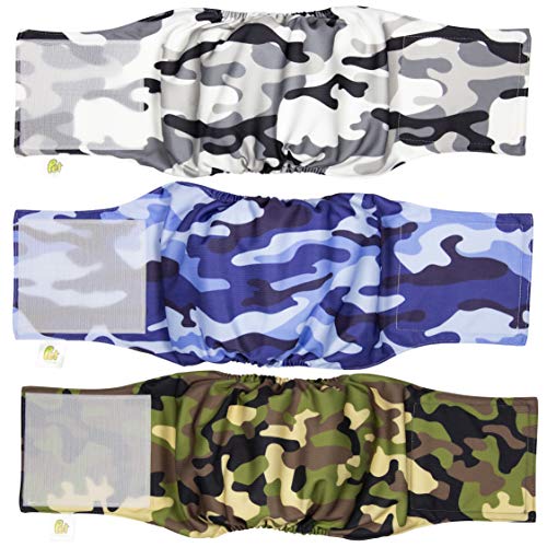 PET MAGASIN Pañales para Perro Cubre Panza Lavables [Juego de 3 Piezas] Pañales Reutilizables y amigables con el Medio Ambiente (Camo, S)