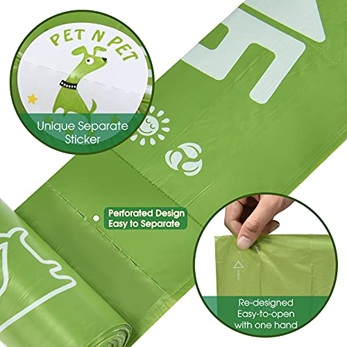 PET N PET Bolsa para excrementos de perro con certificación USDA 38% Biobased Bolsas para excrementos 1080 recuentos 60 rollos 23x33 cm, verde